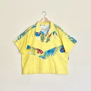 Vintage 80s New Fast Pullover Collared Yellow Hawaiian Print Shirt Men’s Medium